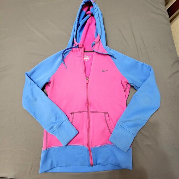 Nike Therma-Fit Colorblock Full Zip Hoodie Pink Blue Warm Fleece Active Small - Picture 1 of 12
